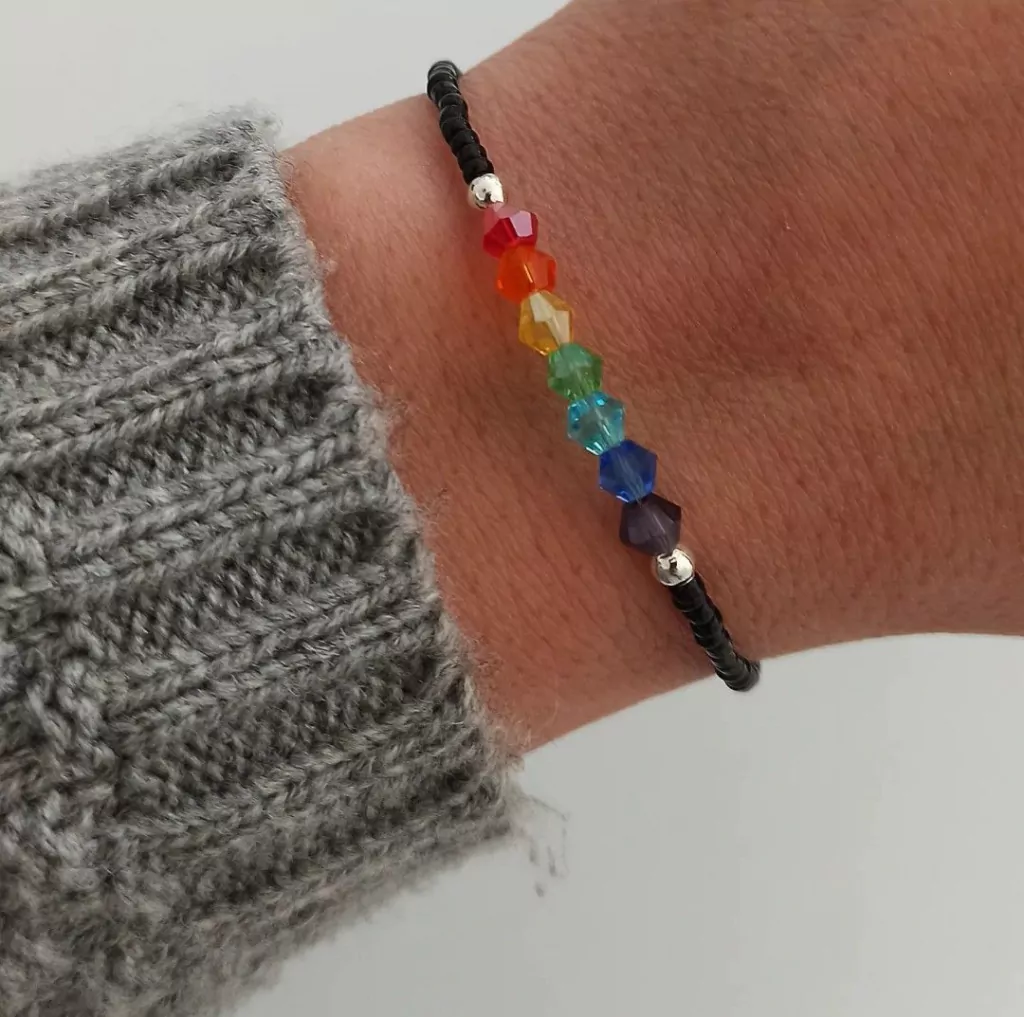 Pulsera negra 7chakras/Cristales/Acero blanco