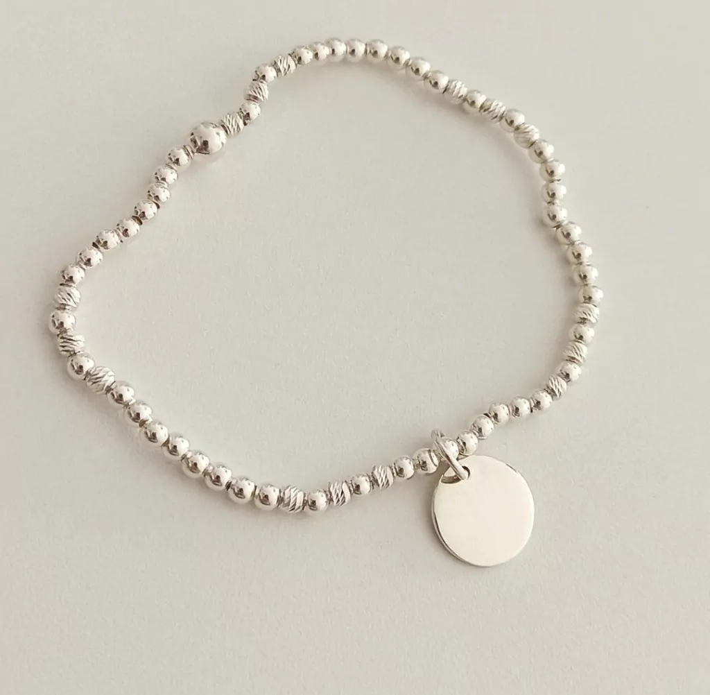 Pulsera bolitas elástica/Plata925/Dije para grabar
