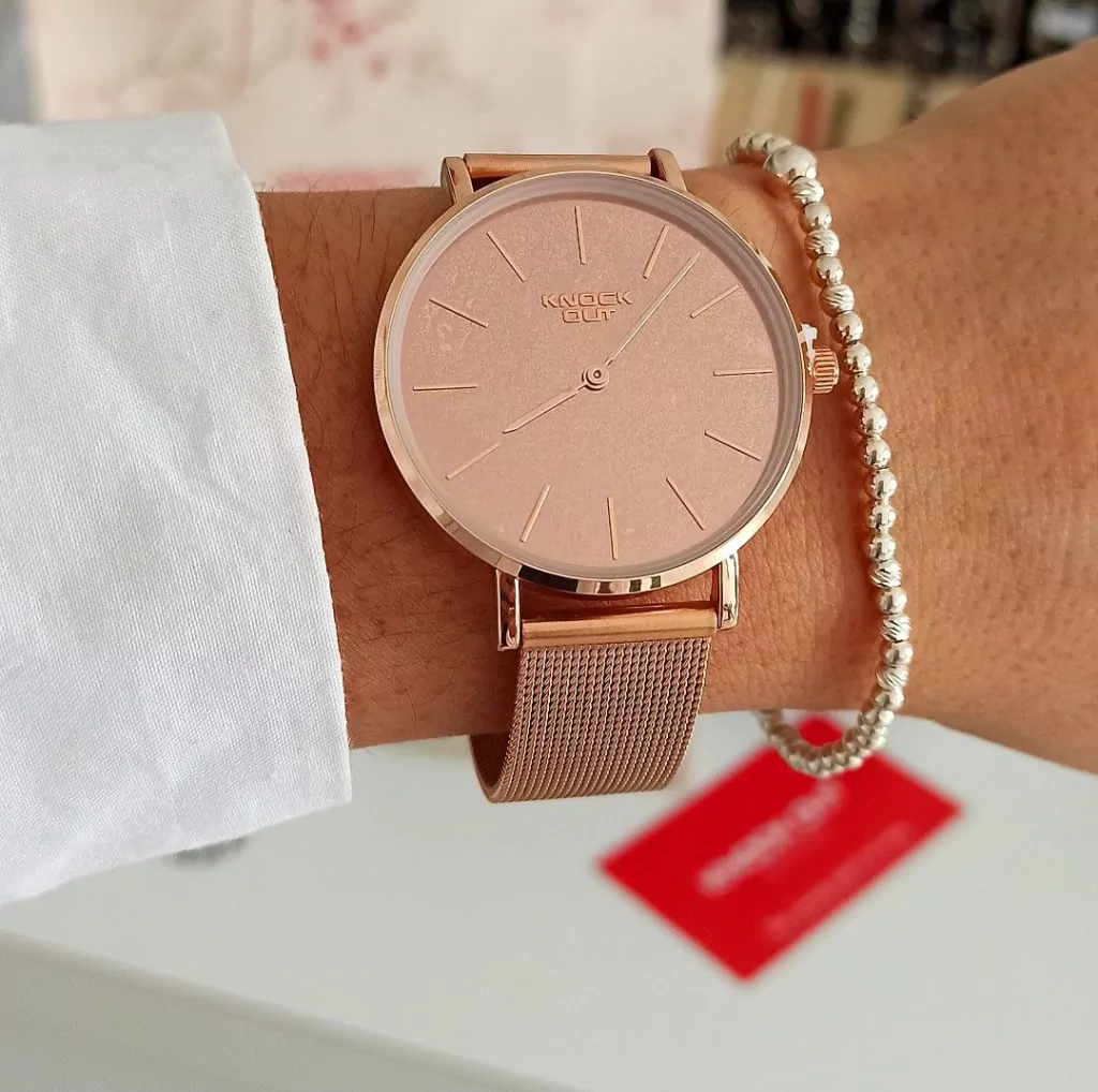 Reloj Knockout malla tejida regulable/Rosé