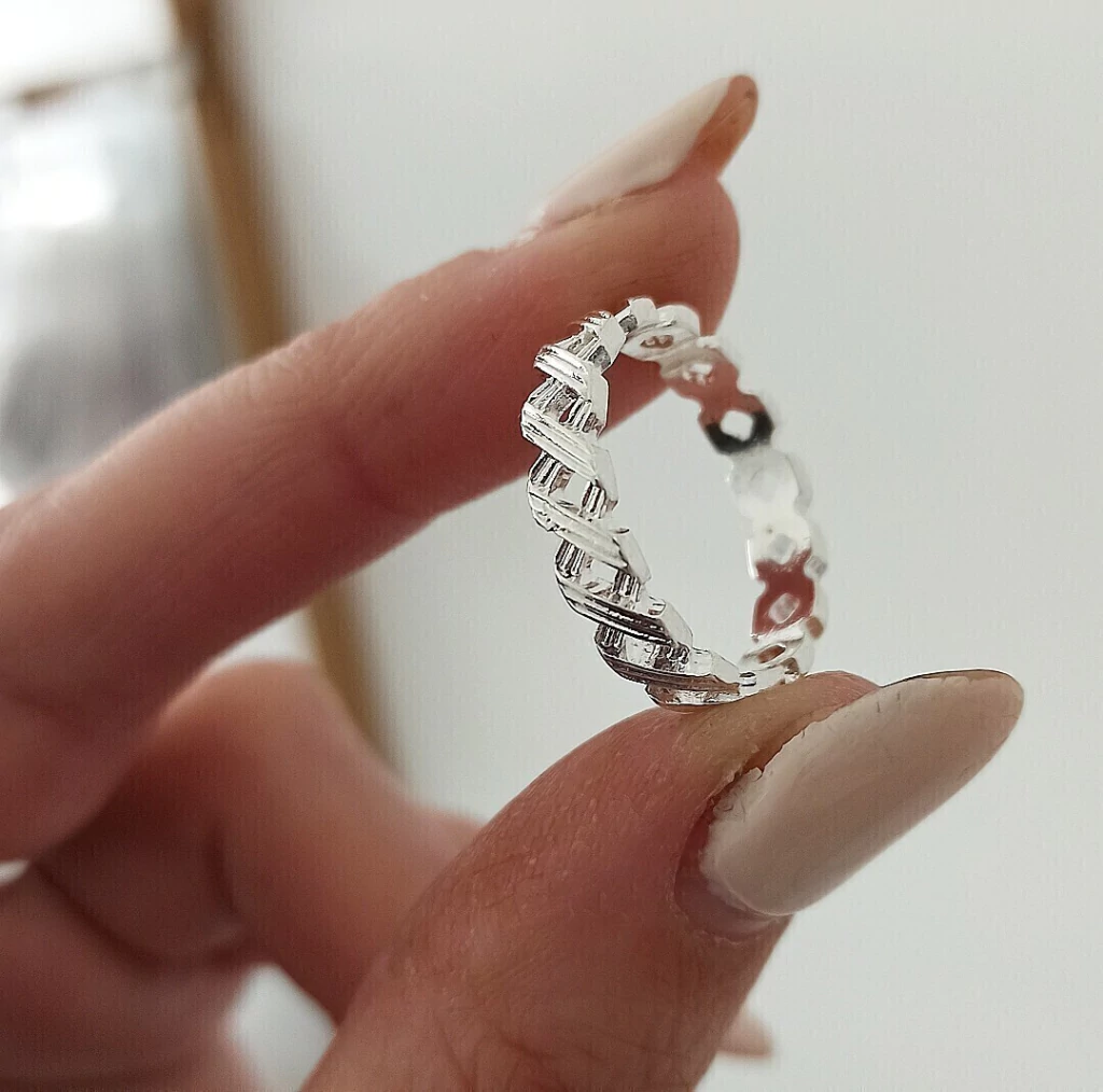 Anillo Rombos/Acero blanco