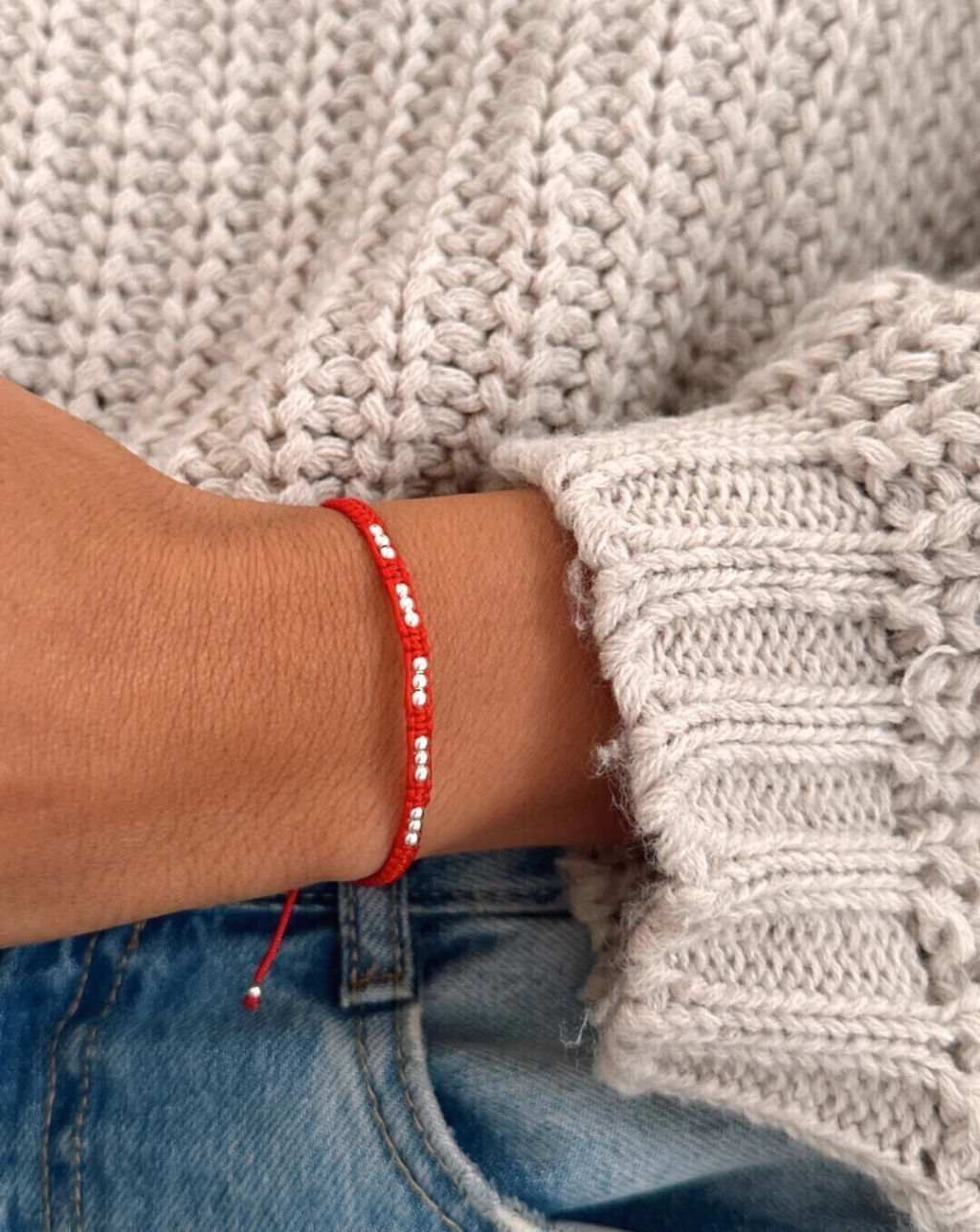 Pulsera red de Plata925/Regulable/Hilo Macramé