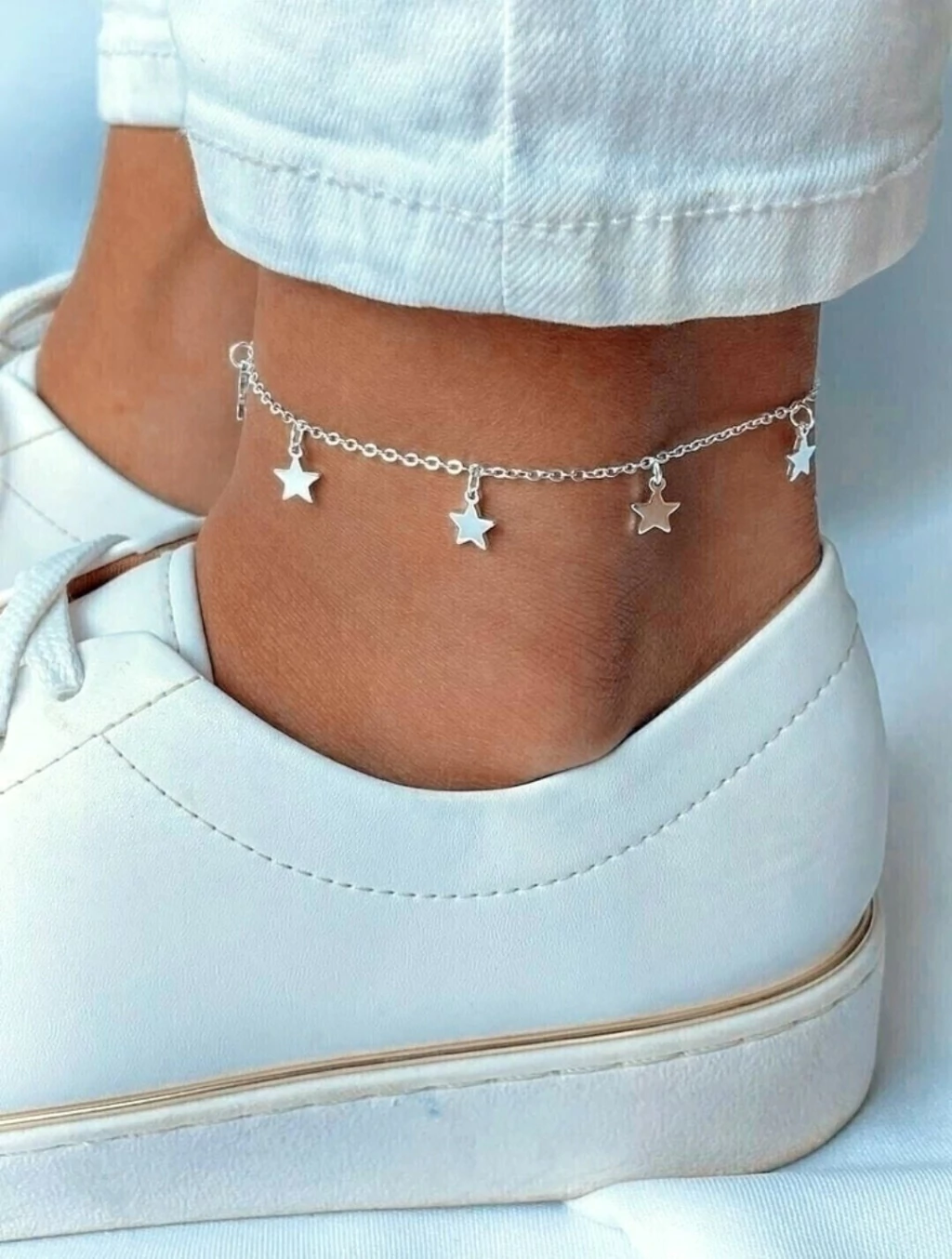 Tobillera estrellas/Acero blanco/25cm Regulable