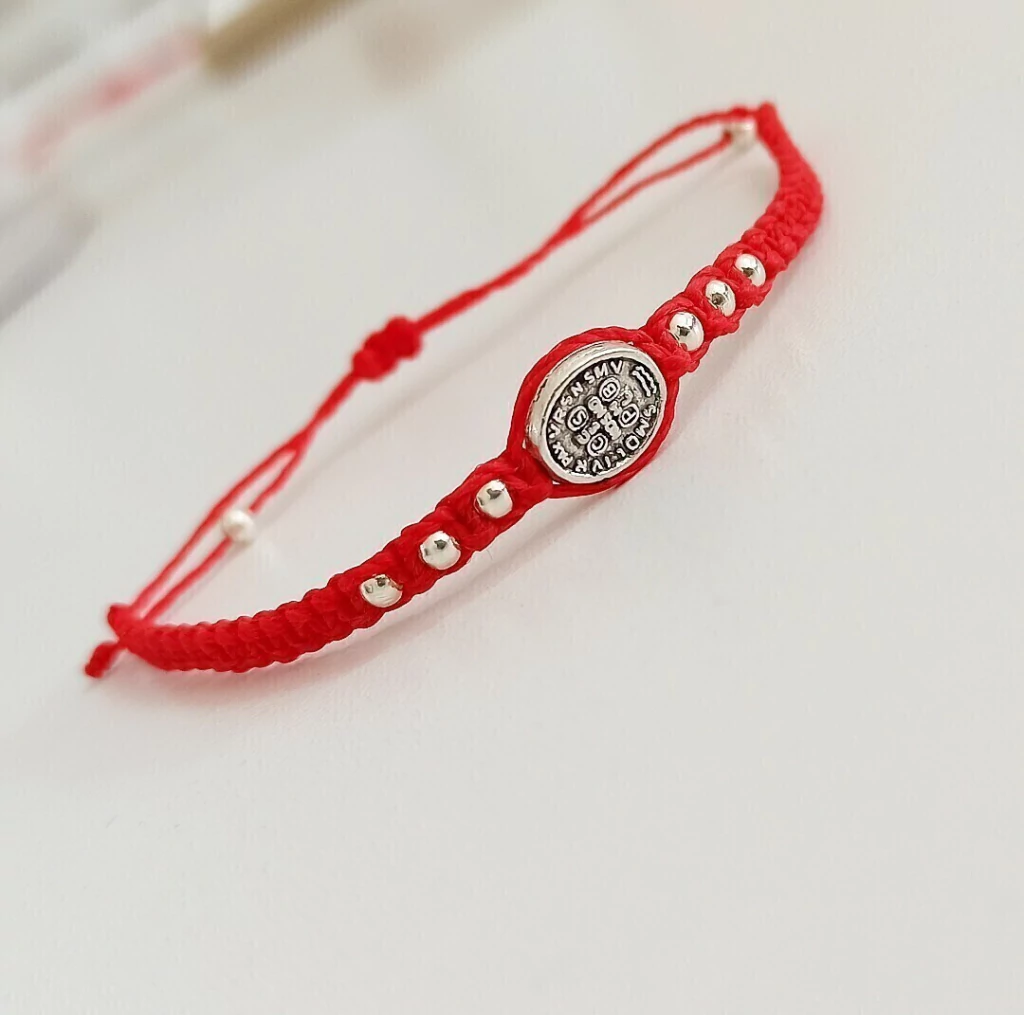 Pulsera red ajustable/Medalla milagrosa/Acero blanco