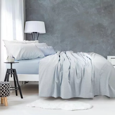 Juego De Sábanas Twin 180 Hilos 100% Algodón Palette Lines Celeste