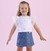 Conjunto Branco Corações Prata ShortSaia Sarja Paetê PetitCherie