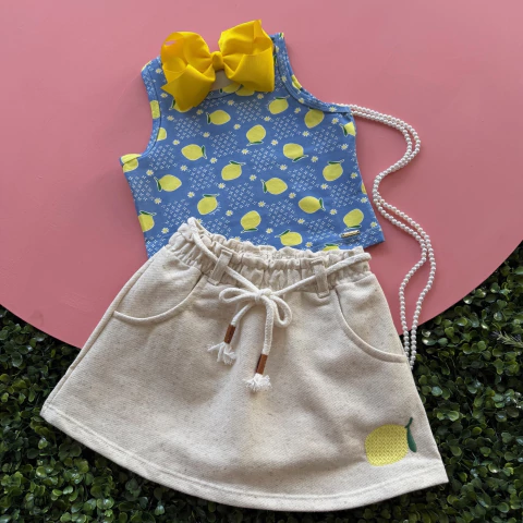 Conjunto Limão Siciliano Azul Saia NinieBambini