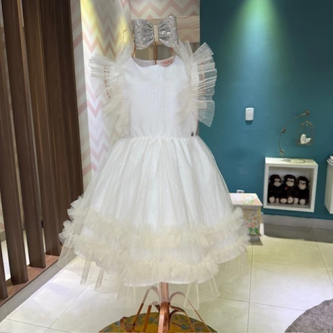 Vestido White Party Tule Prata Málagah