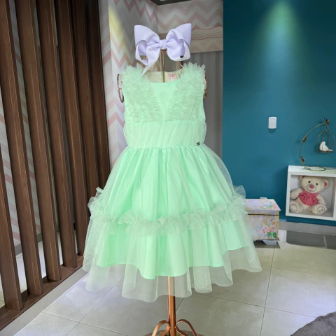 Vestido Festa Verde Água Tule Málagah