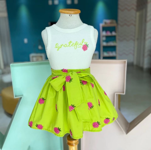 Conjunto Regata Canelada Saia Verde Amoras Bordada Momi - comprar online