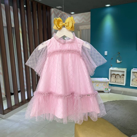 Vestido Trapézio Rosa Tule Málagah