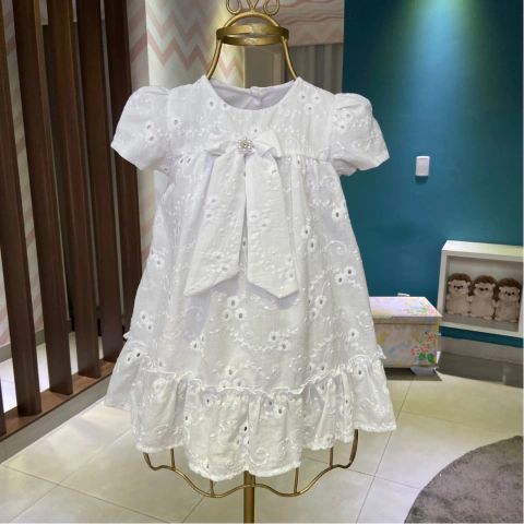 Vestido Trapézio Laise Bordado Laço Rociclê