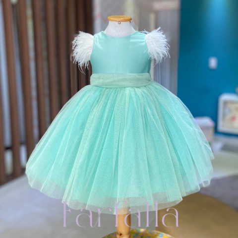 Vestido Luxo Giulia Verde Água Tule Rodado Farfalla - - comprar online