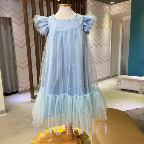 Vestido Luxo Lucciana Azul Serenity Tule Francês Farfalla - - comprar online