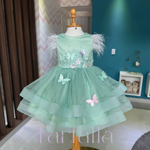 Vestido Luxo Emiliana Verde Menta Jardim Encantado Farfalla-