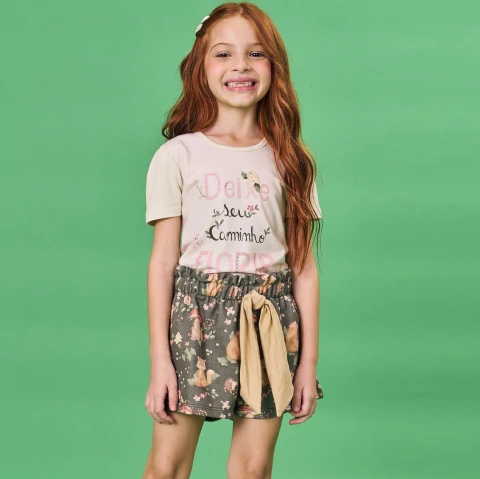 Conjunto Deixe Seu Caminho Florir Short Moletom Flora Infanti