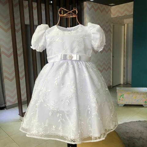 Vestido Batizado Princess Renda Branca Rociclê