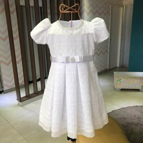 Vestido Batizado Provençal Pérolas Gola Rociclê