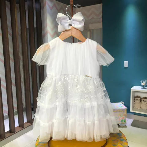 Vestido Baby Tule Rendado Batizado Serena