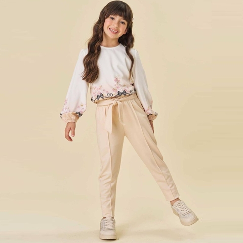 Conjunto Bata Floral Calça Creme Brilho Infanti - comprar online