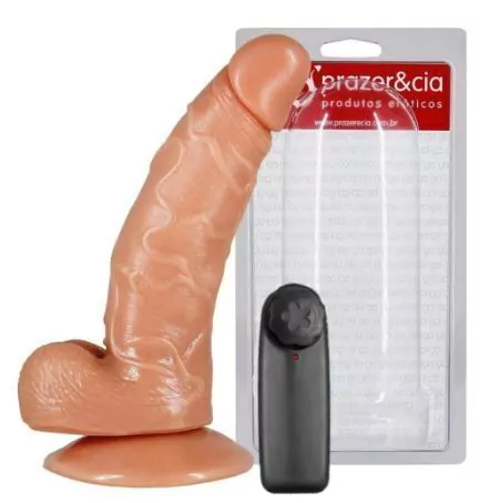 PÊNIS COM VIBRO E VENTOSA 14 X 2,6 CM BEGE