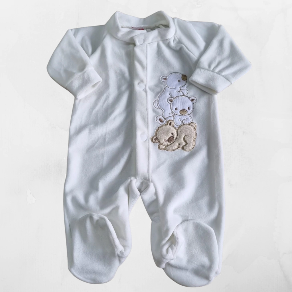 Enterito plush color natural con bordado animales