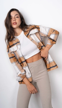 CAMISACO CHLOÉ DE PAÑO CAMEL BEIGE GRIS Y NEGRO