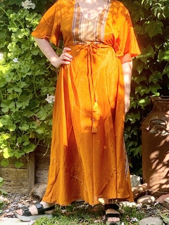 VESTIDO GAIA NARANJA OSCURO Y BEIGE