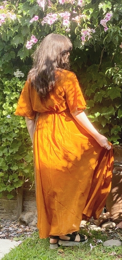 VESTIDO GAIA NARANJA OSCURO Y BEIGE - comprar online