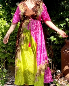 VESTIDO GAIA FUCSIA ROSA VERDE MARRÓN BEIGE