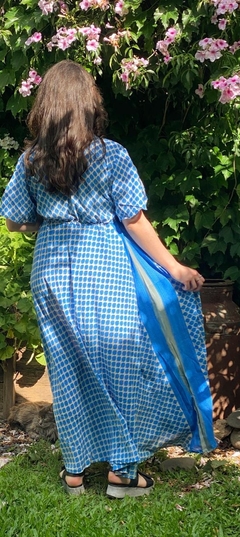 VESTIDO GAIA CELESTE BLANCO AZUL - tienda online