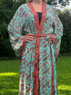 Imagen de KIMONO BOMBAY VERDE ESMERALDA BORDÓ NARANJA ROJO