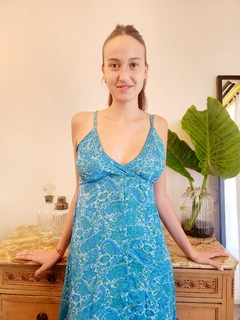 VESTIDO SOLERO SOYA CON ESPALDA TURQUESA Y VERDE AGUA - HUBERTA