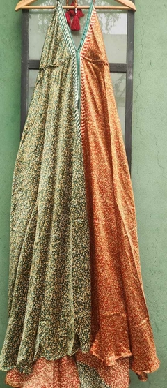VESTIDO SOLERO DAYA CON ESPALDA DESCUBIERTA VERDE ROJO DORADITO - comprar online