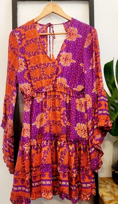 VESTIDO CORTO BALI VIOLETA Y NARANJA - HUBERTA
