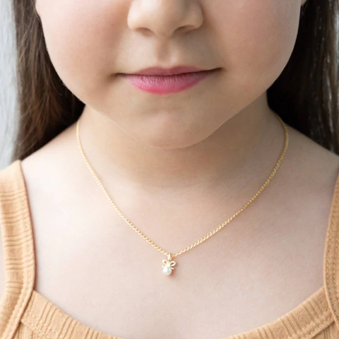 Colar Infantil Lacinho Pérola no Banho de Ouro 18k