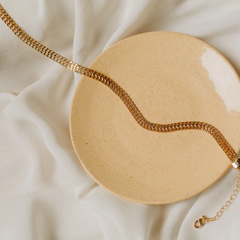 Choker Rede 6 mm de 35 cm + Extensor em Banho Ouro 18K