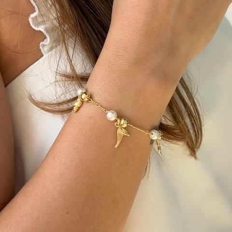 Pulseira Fundo do Mar com Pérolas em Banho Ouro 18k