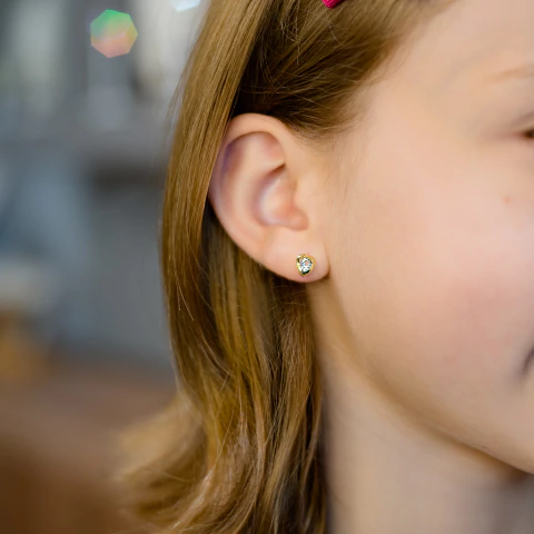 Brinco Infantil Coração de Zirconia Cristal em Banho Ouro 18K