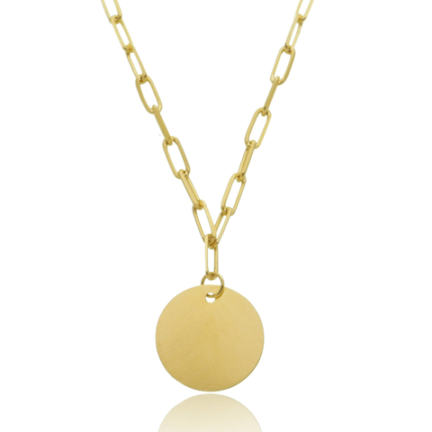 Colar Personalizado + Gravação Medalha Grande na Corrente Elos Longos Banho de Ouro 18k