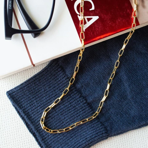 Corrente Elo Cart 60 cm Fina em Banho Ouro 18K C