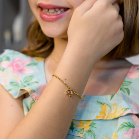 Pulseira Infantil Arvore Da Vida em Banho Ouro 18K