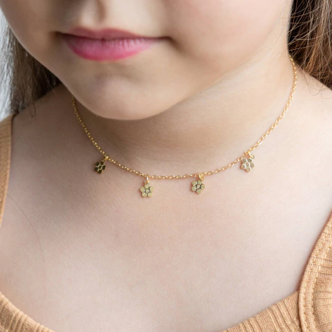 Colar Infantil Flores Elos Cart no Banho de Ouro 18k