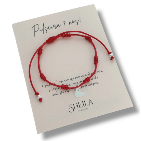 Pulseira de Tecido 7 Nós com Pingente em Banho de Prata