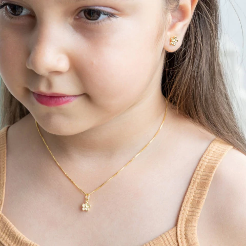 Conjunto Infantil Florzinha no Banho de Ouro 18k