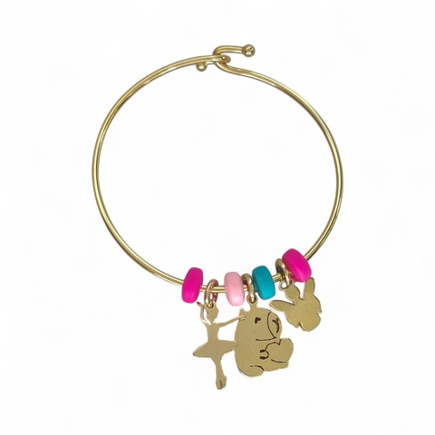 Bracelete Infantil Temático com 3 Pingentes em Banho Ouro 18K