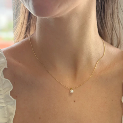 Colar Laminado Pérola no Banho de Ouro 18k