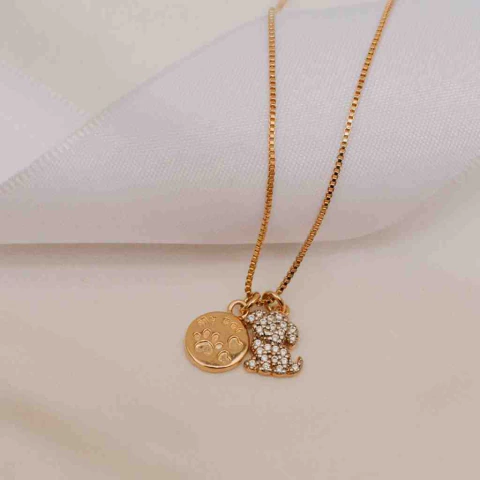 Colar Mãe de Pet Medalha 45 cm em Banho Ouro 18K