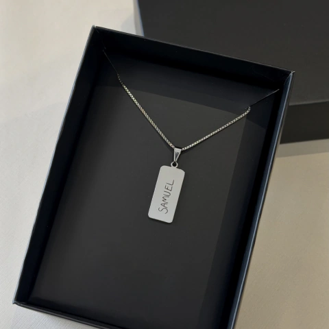 Colar Masculino Personalizado Placa Média em Aço Inoxidável