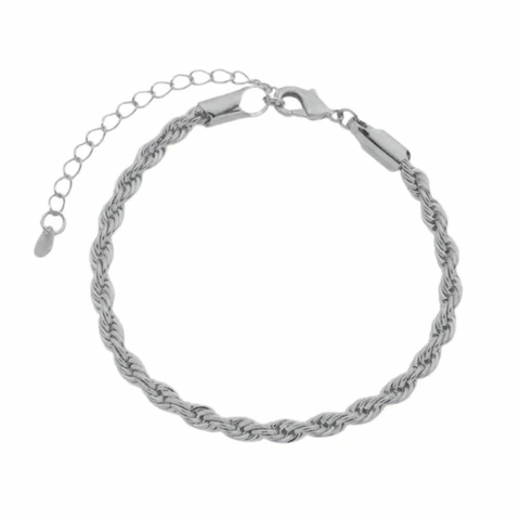 Pulseira Cordão Baiano 4 mm de 18 cm em Banho de Prata 925