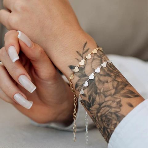 Pulseira Corações Texturizados em Banho de Prata